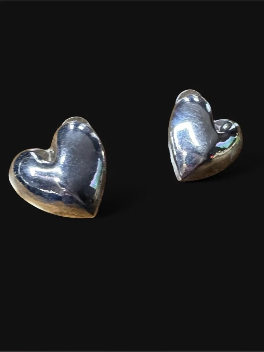 Silver-Tone puffy Heart Shaped Earrings post backing